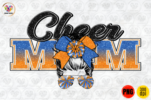 Cheer Mom, Messy Bun, Navy Blue Orange – A Versatile Graphic for Crafts