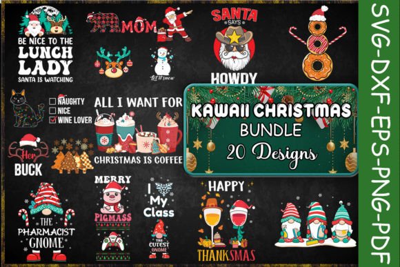 Kawaii Christmas SVG Bundle: A Festive Graphic Design Asset for Local Crafts Businesses